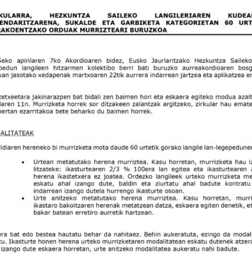 Sukalde eta Garbiketan 60 urtetik gorakoentzako orduak murrizteari buruzko zirkularra