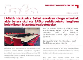 EAEko zerbitzuetako langileak: LABetik Hezkuntza Sailari eskatzen diogu aitzakiak alde batera utzi eta EAEko zerbitzuetako langileen kolektiboan hitzartutakoa betetzeko