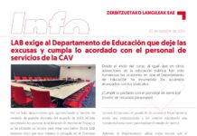 Personal de Servicios del Departamento de Educación: LAB exige al Departamento de Educación que deje las excusas y cumpla lo acordado con el personal de servicios de la CAV