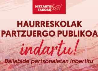 Haurreskolak Partzuergoa: Hitzartutakoak bete! Haurreskolak Partzuergo Publikoa indartu!
