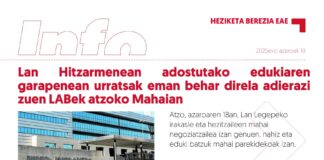 EAEko Heziketa Berezia: Lan Hitzarmenean adostutako edukiaren garapenean urratsak eman behar direla adierazi zuen LABek atzoko Mahaian