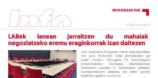 EAEko Irakasleak: LABek lanean jarraitzen du mahaiak negoziatzeko eremu eraginkorrak izan daitezen