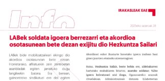 EAEko Irakasleak: LABek soldata igoera berrezarri eta akordioa osotasunean bete dezan exijitu dio Hezkuntza Sailari
