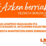 AZKEN BERRIAK: Lan-legepeko irakasleen eta hezitzaileen IX. hitzarmen kolektiboa eta irekita mantentzen diren zerrendak