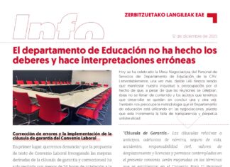 Personal de Servicios de la CAV: El departamento de Educación no ha hecho los deberes y hace interpretaciones erróneas