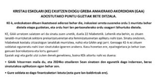 Gizarte Ekimeneko Ikastetxeak: Kristau Eskolari exijitzen diogu Greba Amaierako Akordioan adostutako puntu guztiak bete ditzala