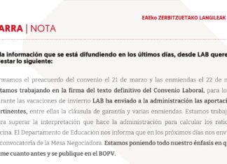 Personal de Servicios de la CAV: Nota informativa