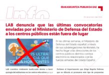 LAB denuncia que las últimas convocatorias enviadas por el Ministerio de Defensa del Estado a los centros públicos están fuera de lugar