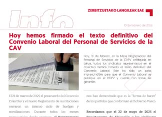 Personal de Servicios de la CAV: Hoy hemos firmado el texto definitivo del Convenio Laboral del Personal de Servicios de la CAV