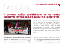El personal auxiliar administrativo de los centros educativos convoca un paro. ¡Convenio colectivo ya!
