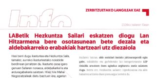 EAEko Zerbitzuetako langileak: LABetik Hezkuntza Sailari eskatzen diogu Lan Hitzarmena bere osotasunean bete dezala eta aldebakarreko erabakiak hartzeari utz diezaiola