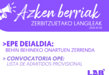 AZKEN BERRIAK: Convocatoria OPE. Lista provisional de admitidos